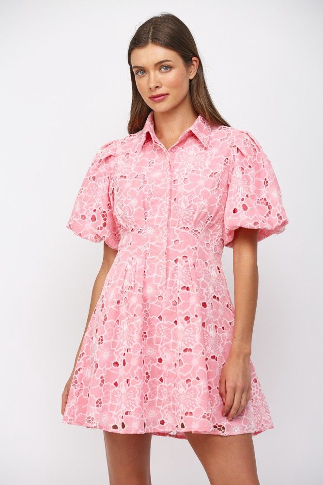 Sofia Button Down Dress, Color: Pink, Size: Small