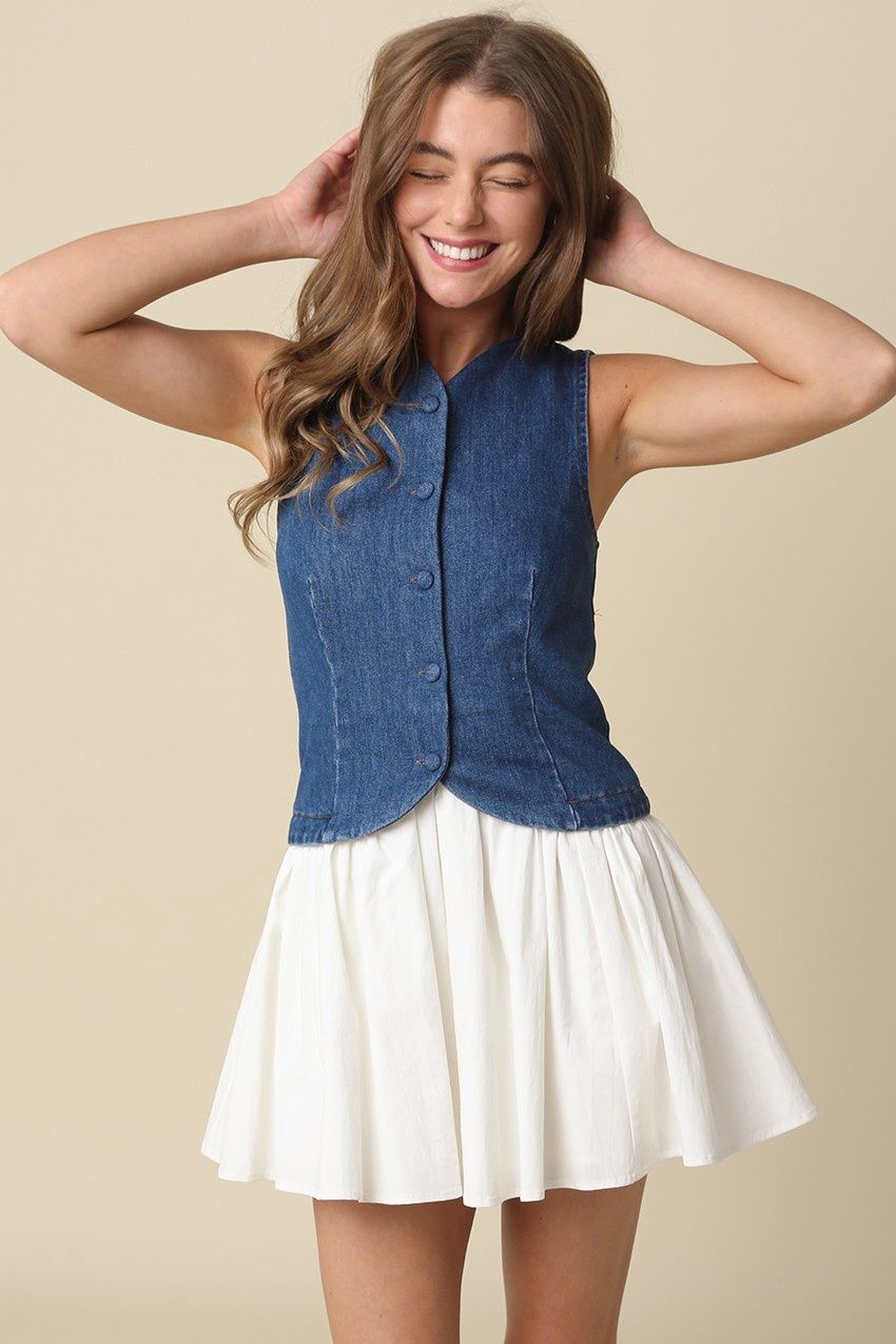 Sally Denim Dress, Color: Denim/Off White, Size: Small