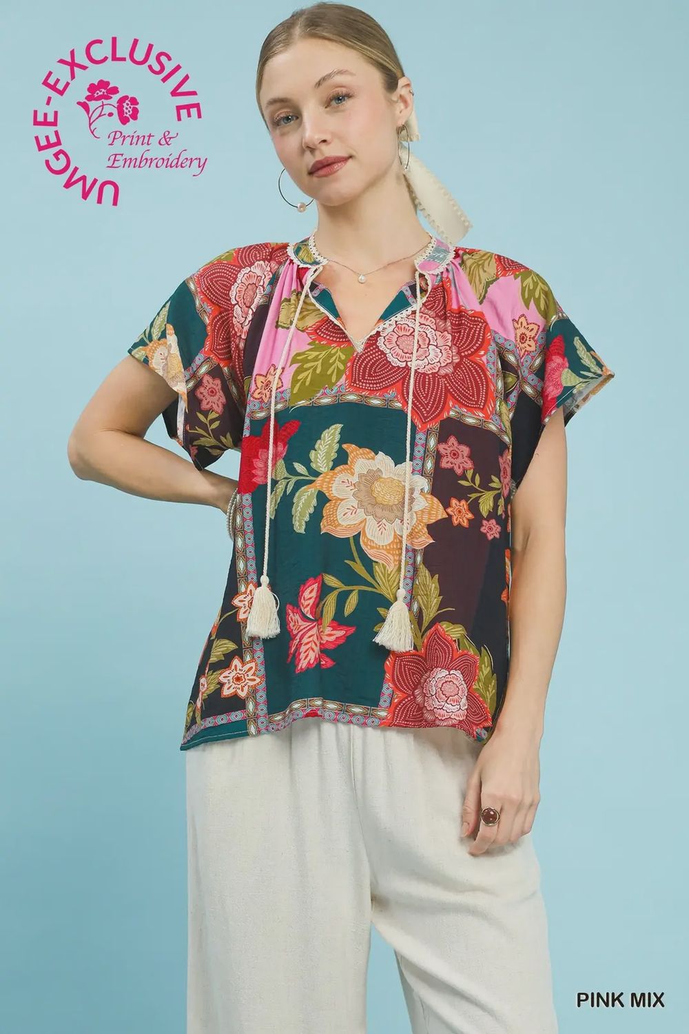 Kylee Tie Top, Color: Pink Mix, Size: Small