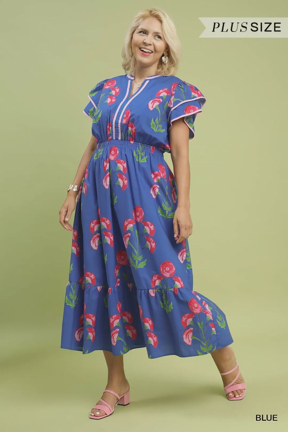 Sandra Midi Dress, Color: Blue, Size: XL