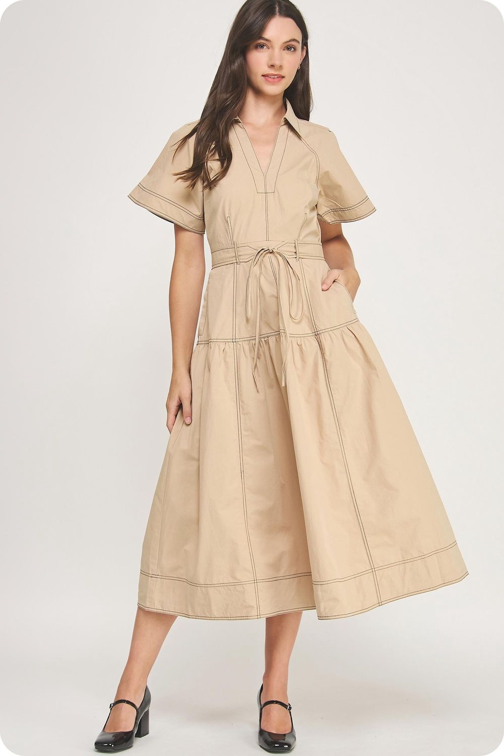 Kaemyn Midi Dress, Color: Taupe/Black, Size: Small