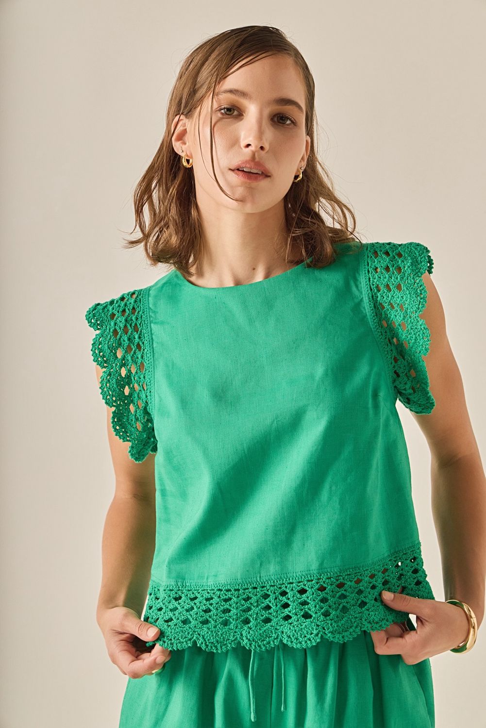 Brenda Sleeveless Top, Color: Green, Style: XS