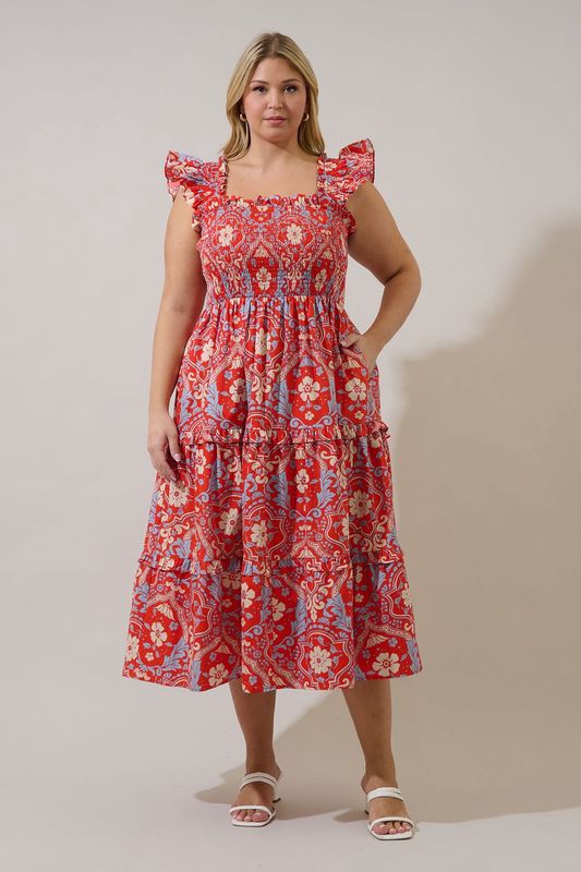 Emy Smocked Midi Dress Plus