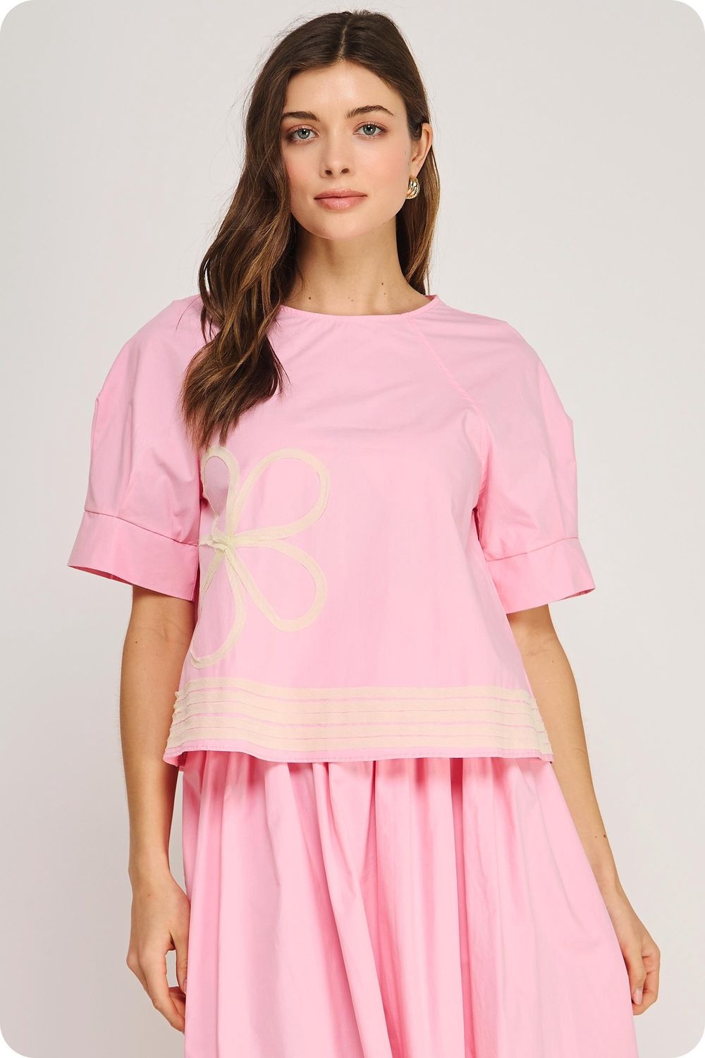 Natalie Poplin Top, Color: Light Pink/Custard, Size: Small