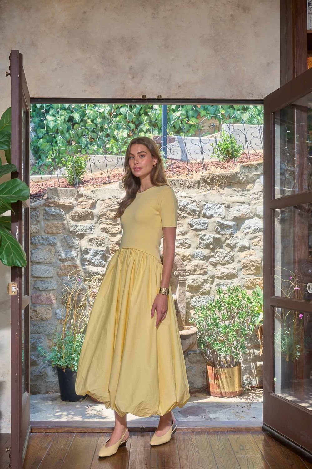 Denise Midi Dress, Color: Butter Yellow, Size: XS