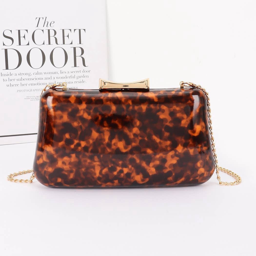 Enamel Faux Leather Party Clutch, Color: Brown