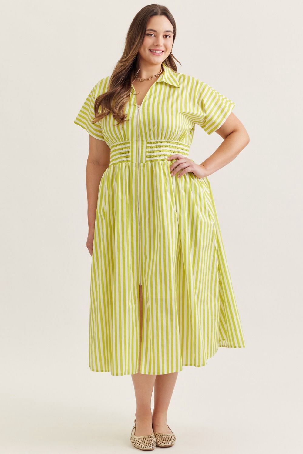 May Midi Dress Plus, Color: Lime, Size: XL