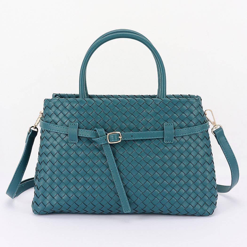 Vegan Leather Braided Tote Bag, Color: TEA