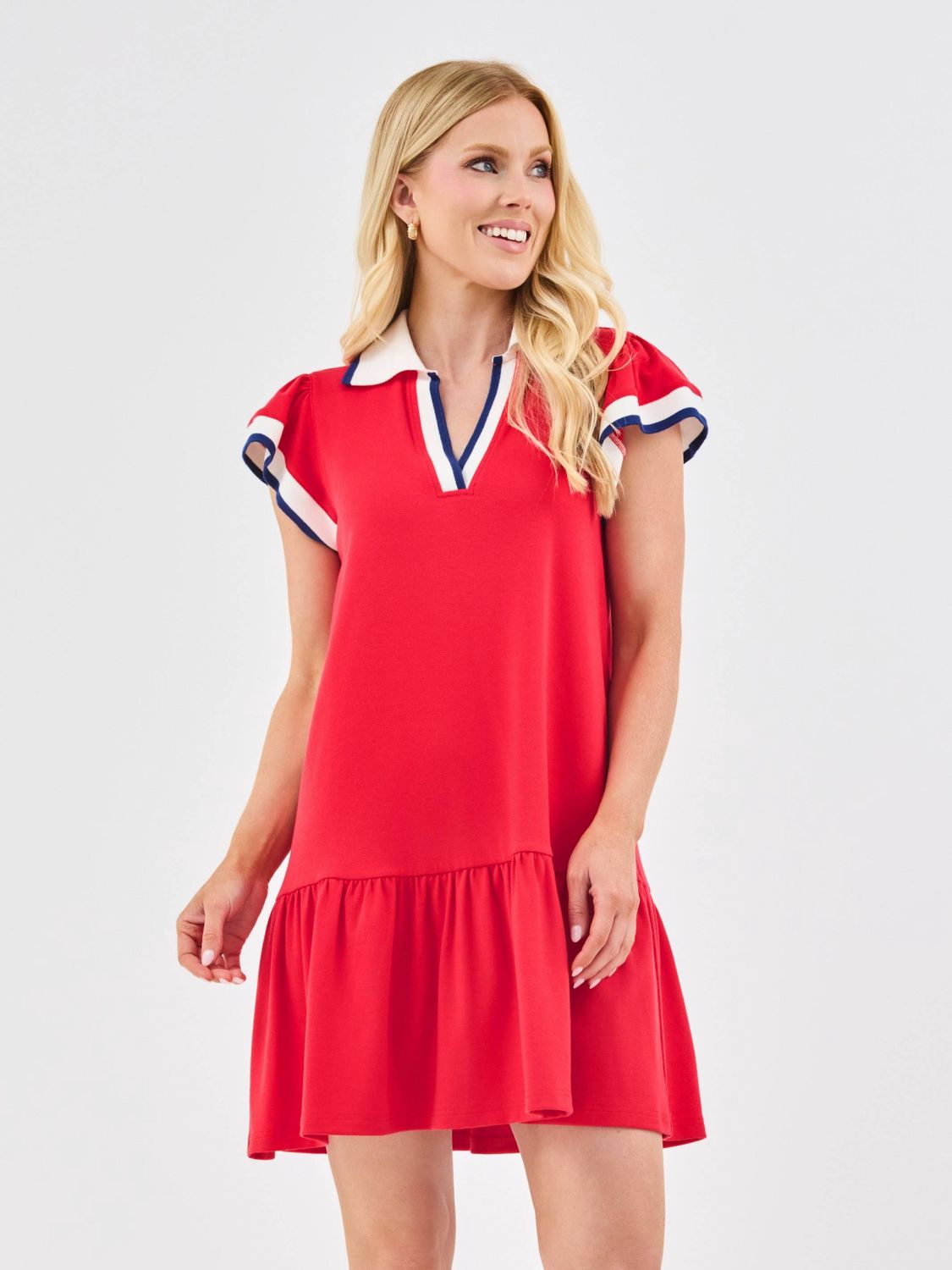 Carissa Dress, Color: Red + White, Size: XS