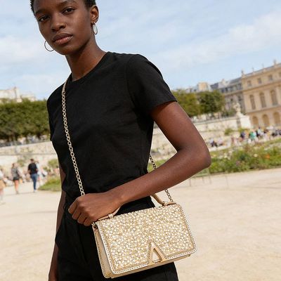 Rhinestone and Pearl Flap Clutch