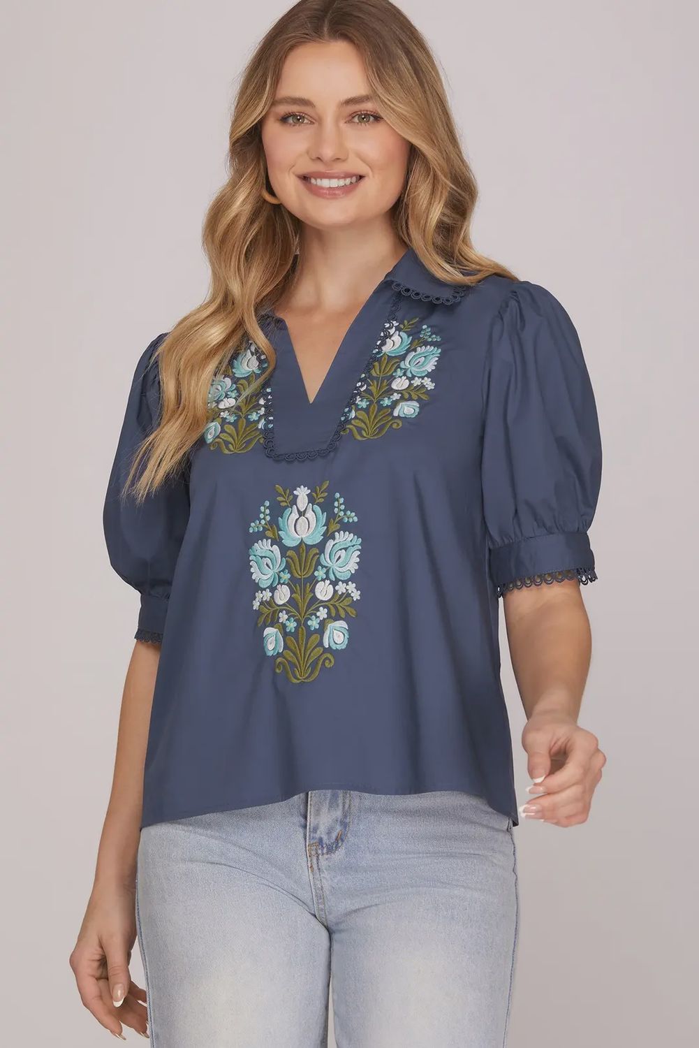 Mariela Blouse, Color: Navy, Size: Small