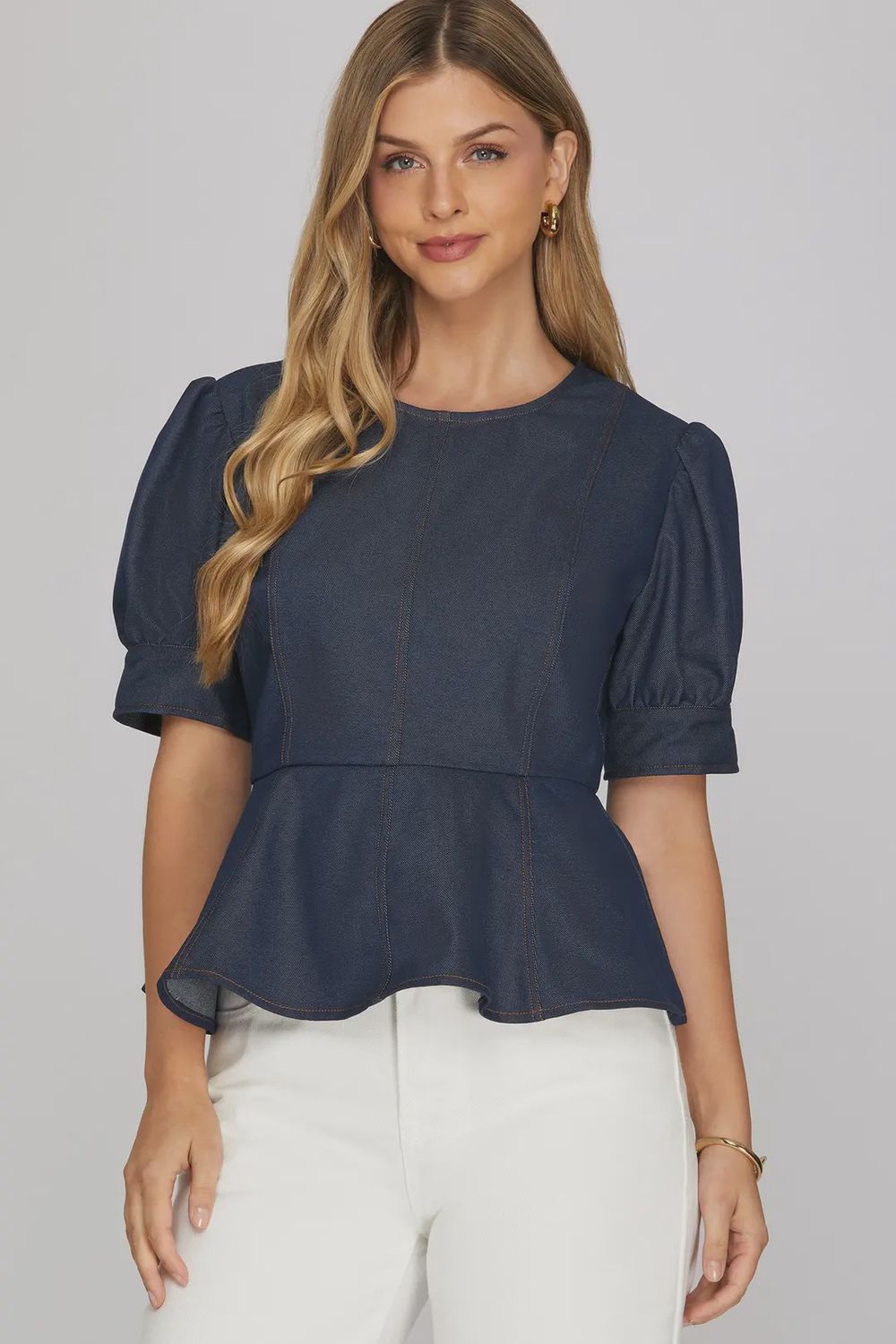 Mariela Denim Top, Color: Dark Denim, Size: Small
