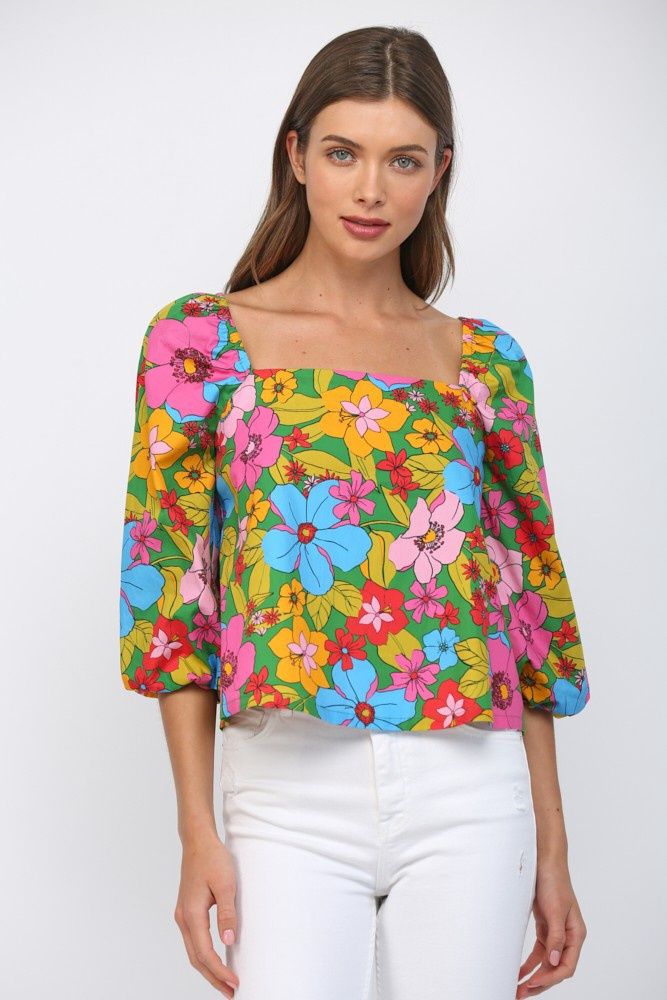 Glenda Top, Color: Green Multi, Size: Small