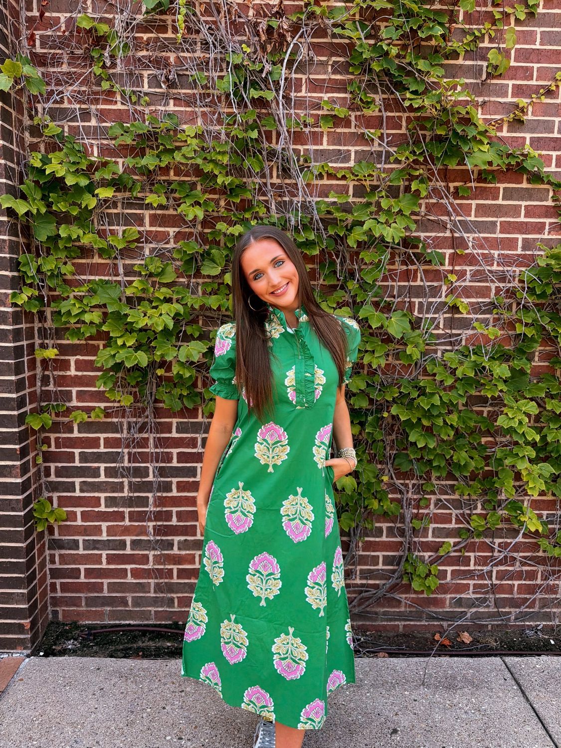 Morgan Midi Dress, Color: Green, Size: Small