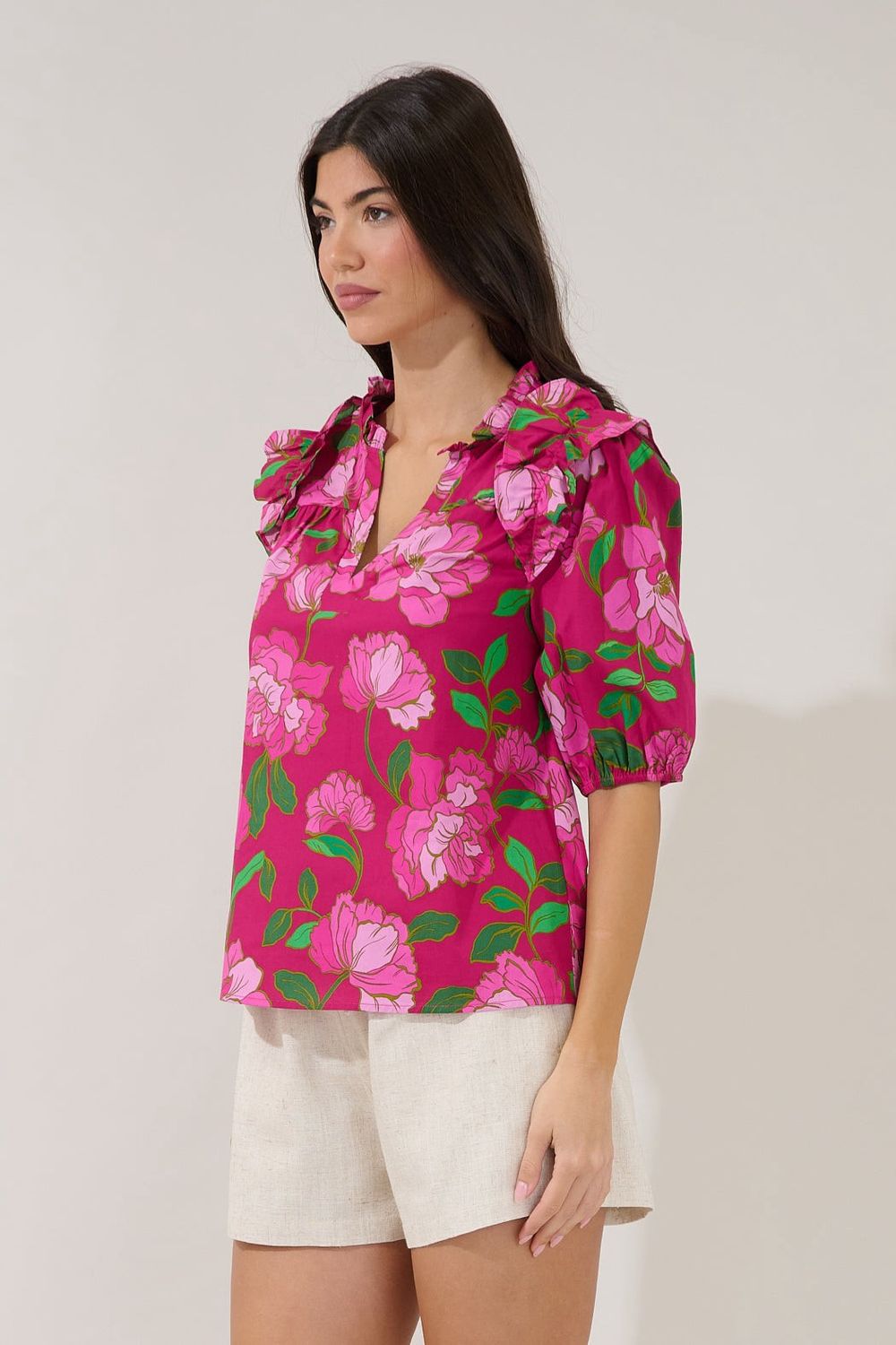 Paz Poplin Top, Color: Pinks/Green, Size: XS