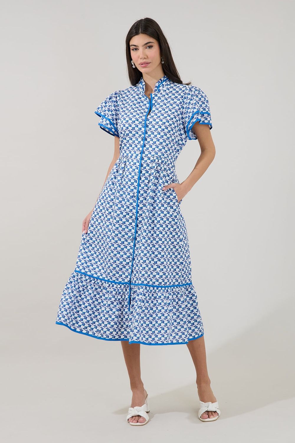 Davie Midi Dress, Color: Blue/White, Size: XS