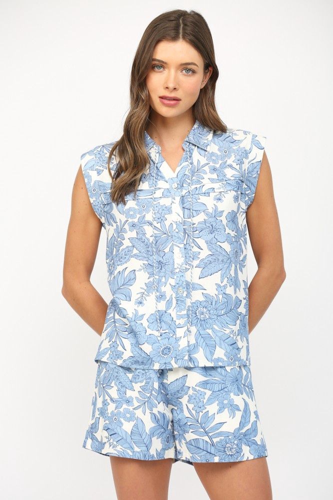 Sasha Top, Color: Cream/Blue, Size: Small