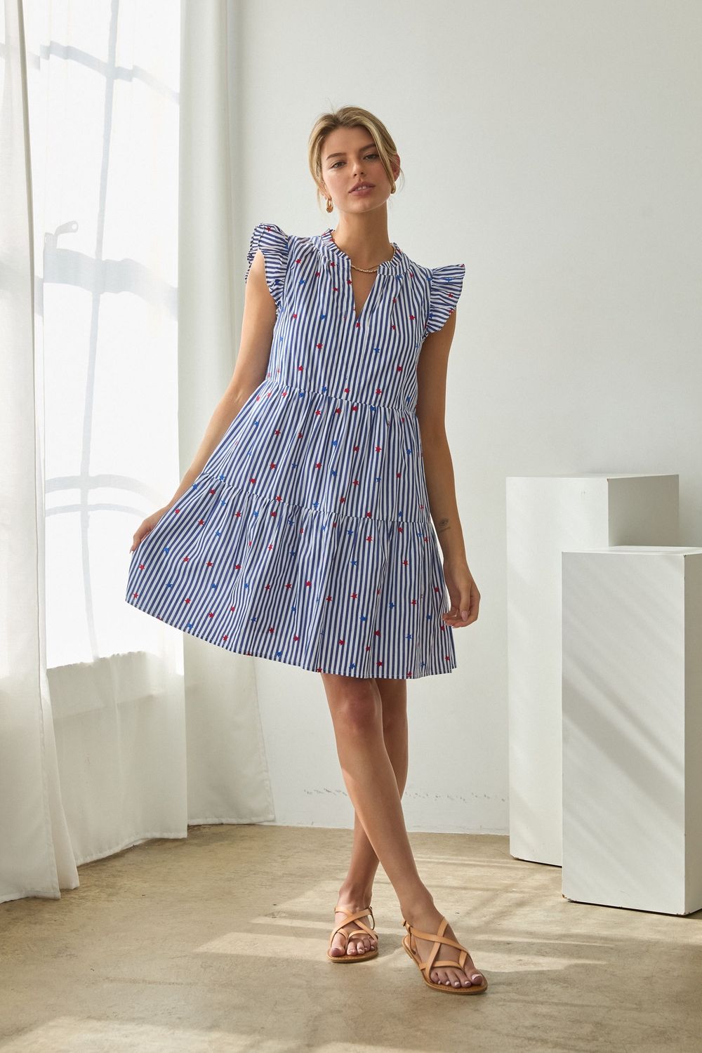 Laurel Mini Dress, Color: Blue and White, Size: Extra Small
