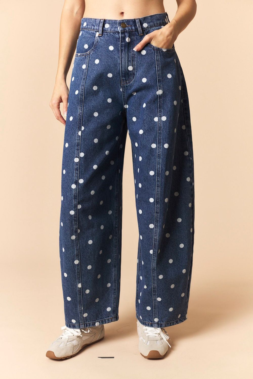 Polka Dot Barrel Jeans, Color: Medium, Size: Small