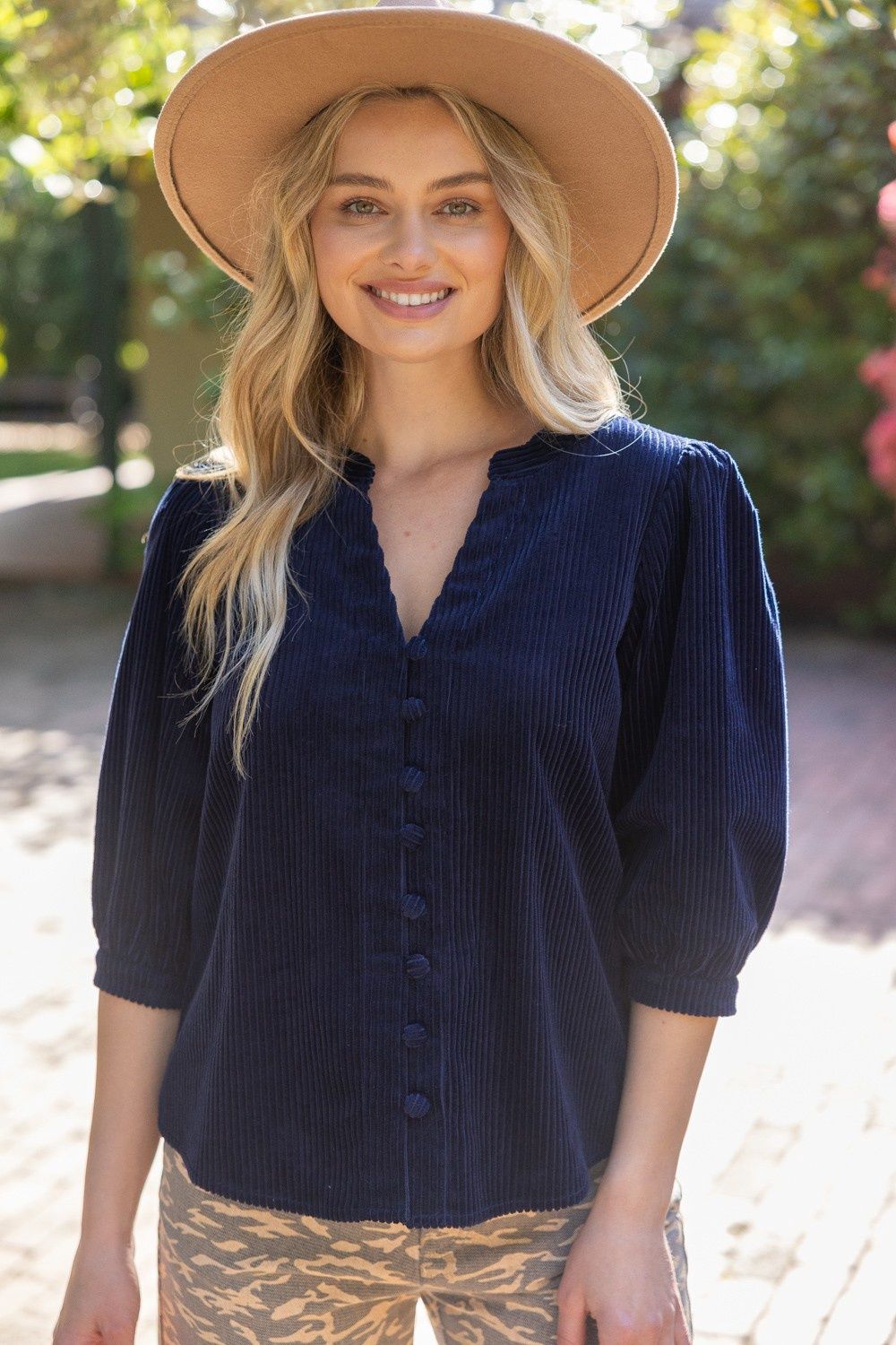 Tiffany Corduroy Top, Color: Navy, Size: Small