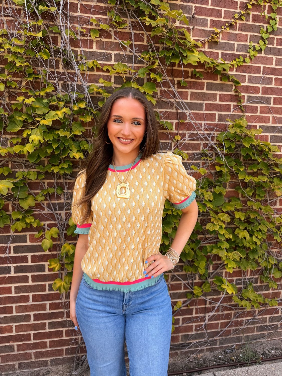 Margie Textured Top, Color: Mustard, Size: Small