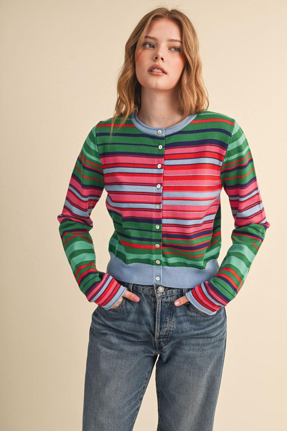 Sherry Cardigan, Color: Green Pink Multi, Size: Small
