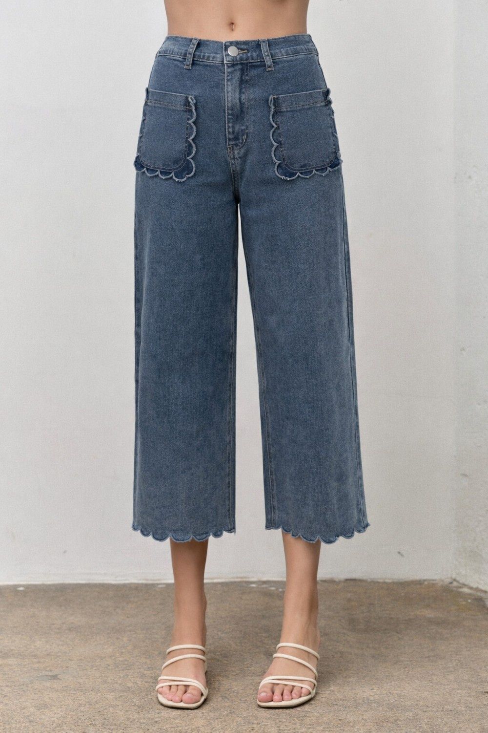 Scallop Edge Pants, Color: Denim, Size: small