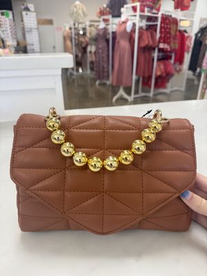 Quilted Faux Leather Flap Ball Chain Bag