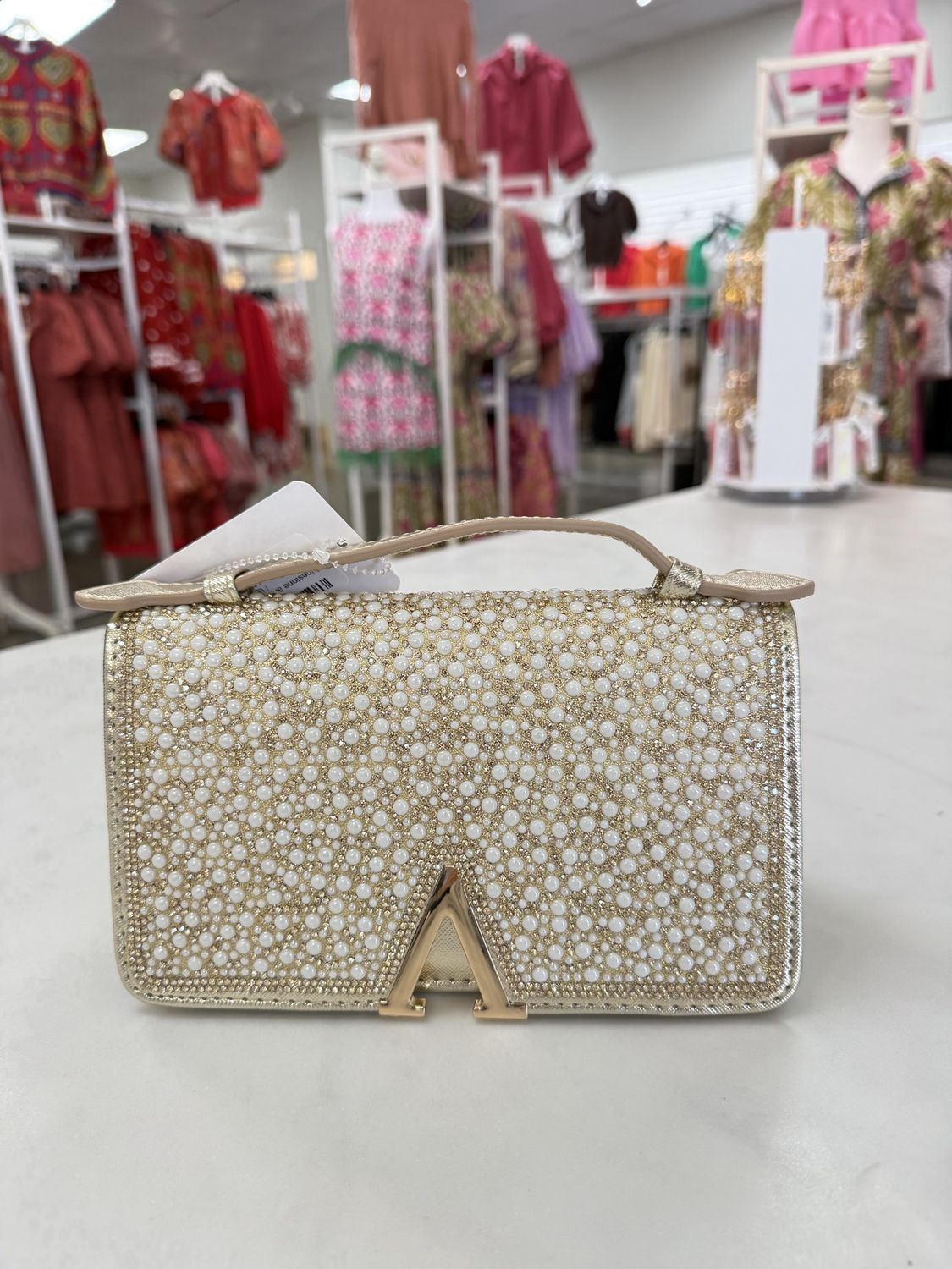 Rhinestone and Pearl Party Clutch, Color: GD