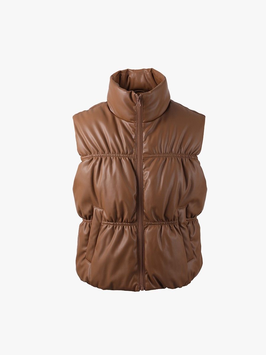 Cindy Puffer Vest, Color: Brown, Size: S/M