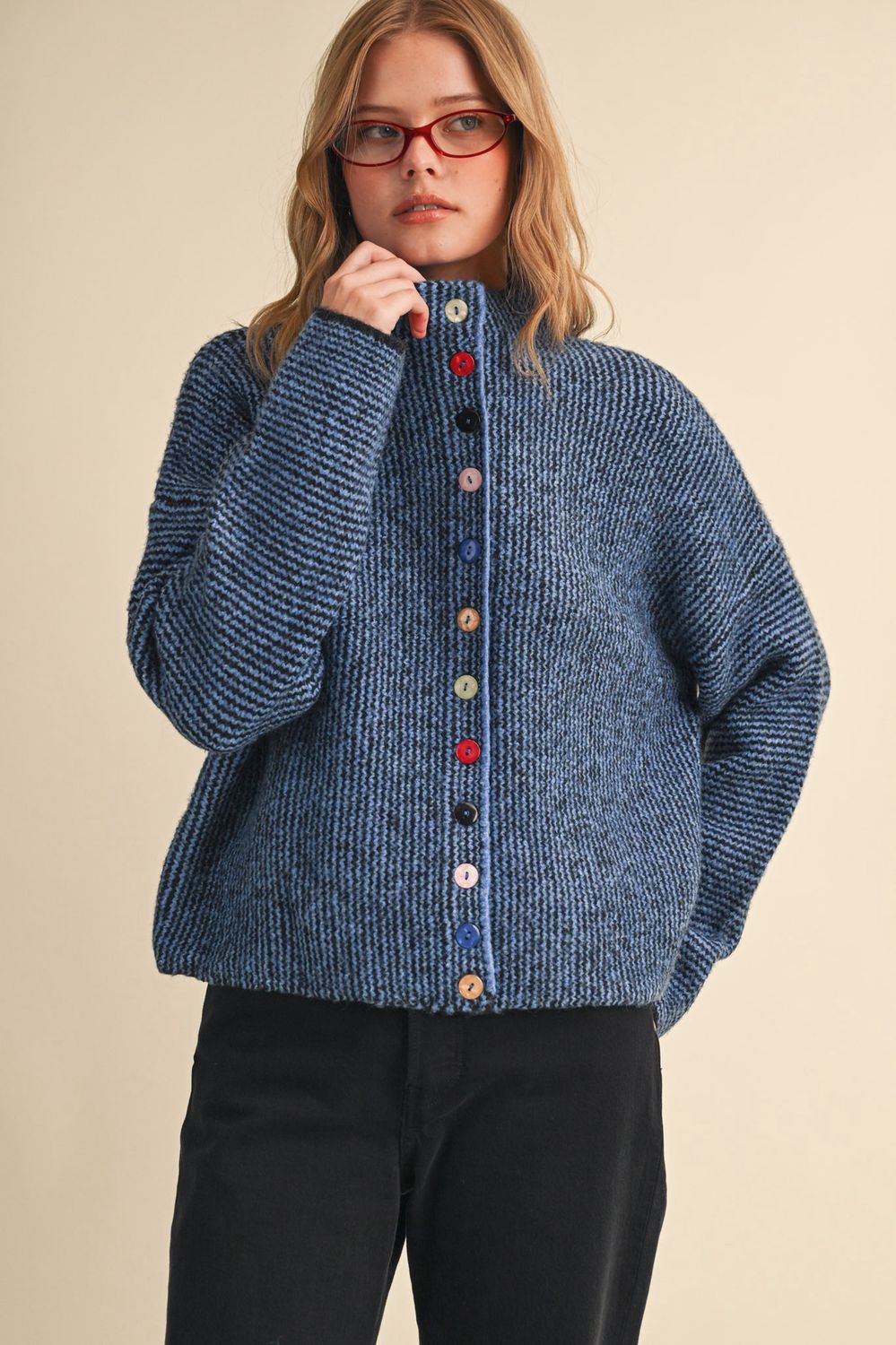 Callie Sweater Cardigan, Color: Black Blue, Size: Small