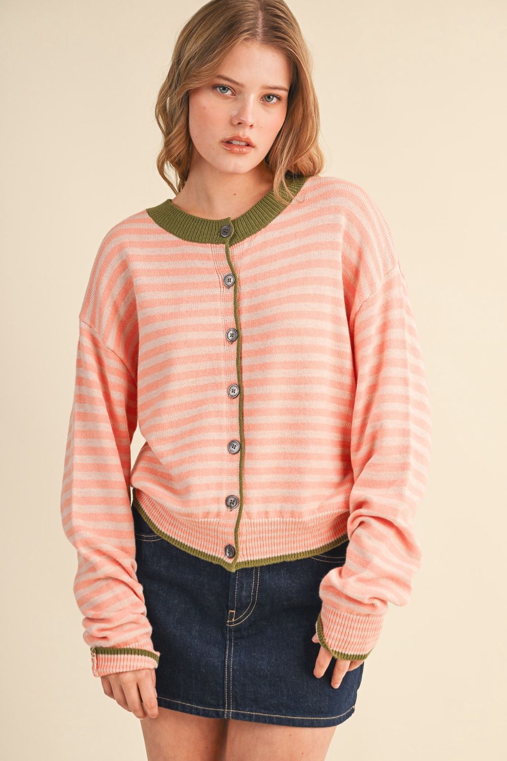 Rita Sweater Cardigan, Color: Salmon Pink, Size: Small