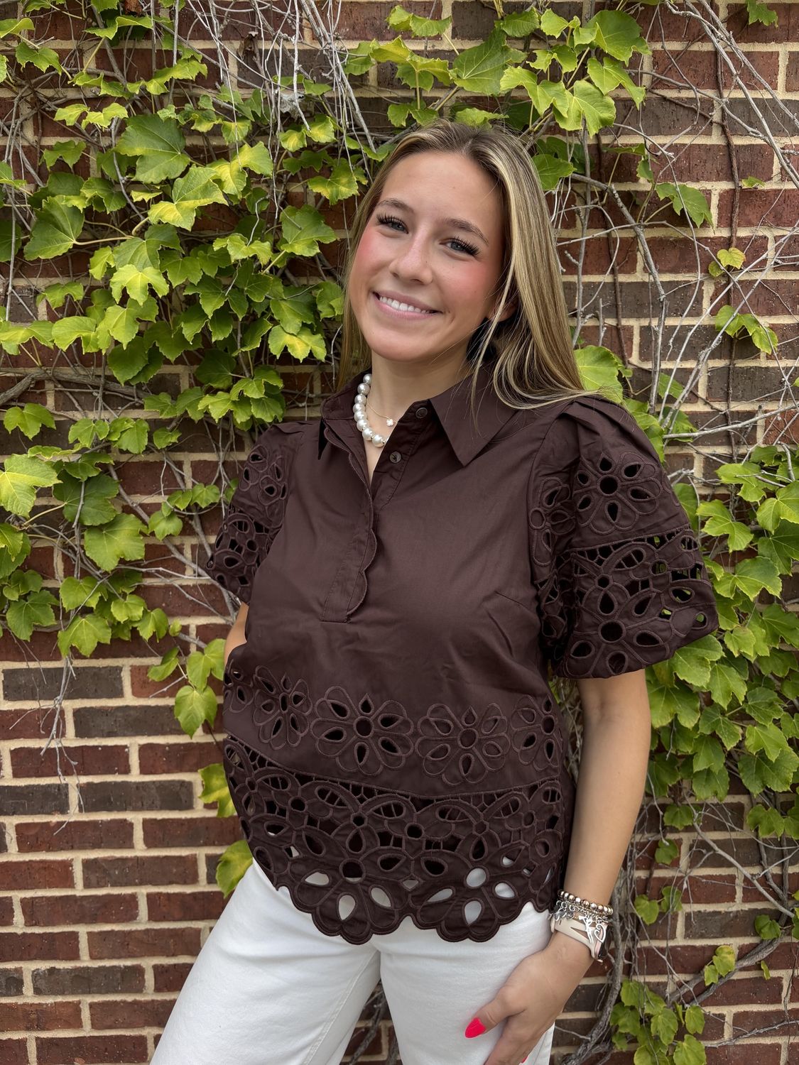Beverly Blouse, Color: Brown, Size: Small