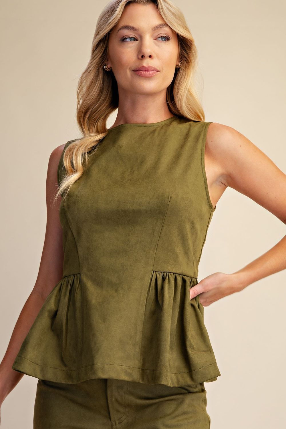 Bianca Peplum Top, Color: Olive, Size: Small