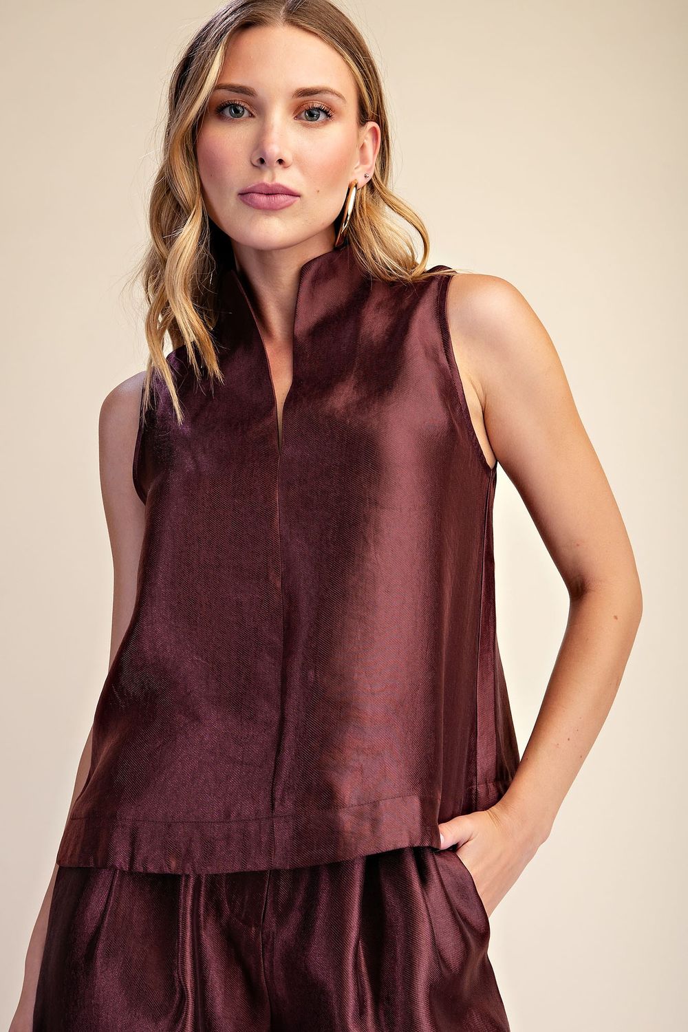 Bianca Sleeveless Top, Color: Burgundy, Size: Small