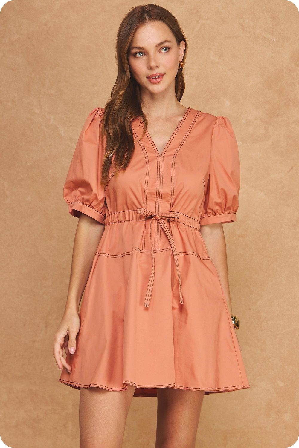 Ellie Mini Dress, Color: Melon/Black, Size: XS