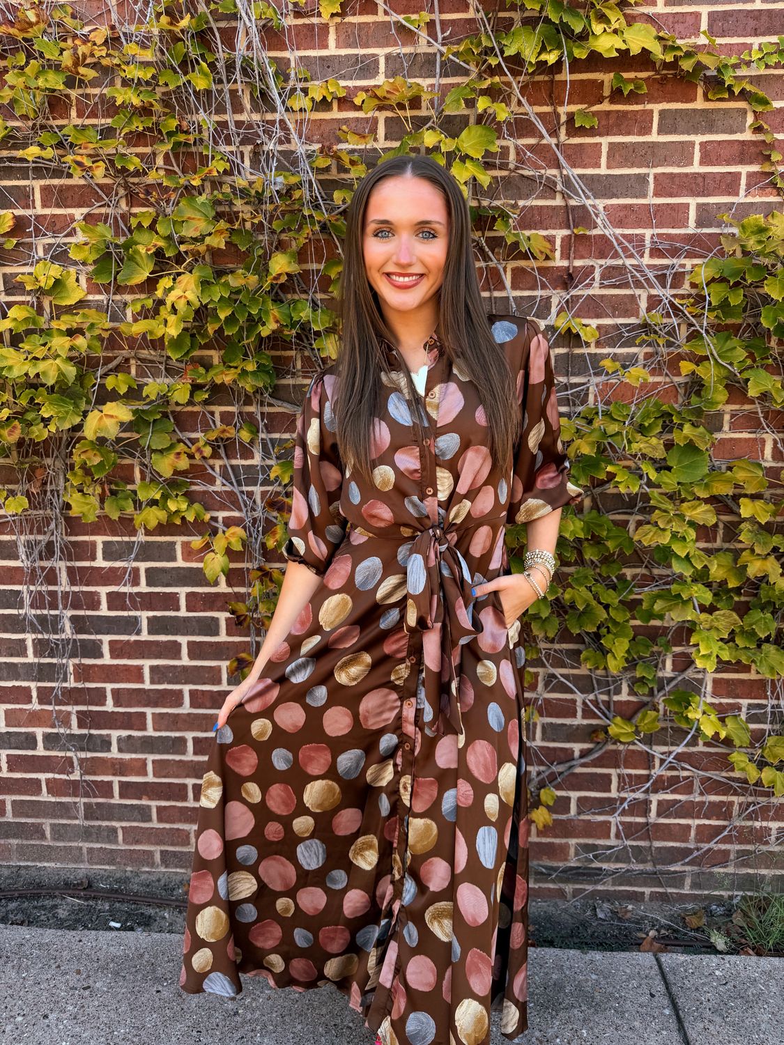 Bernadette Maxi Dress, Color: Brown Multi, Size: Small