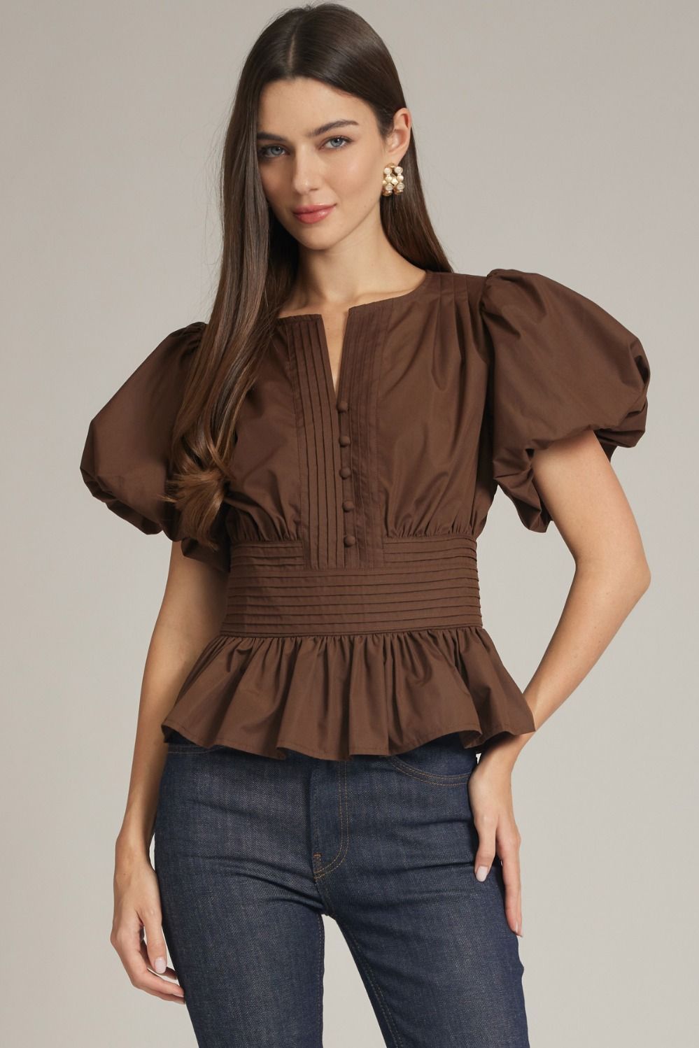 Sylvia Basic Top, Color: Brown, Size: Small