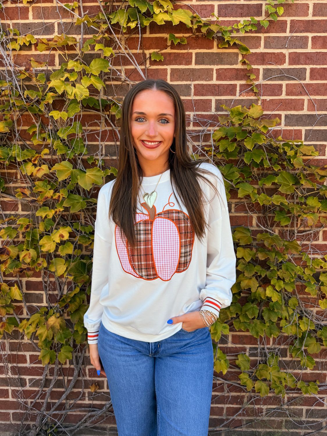 Pumpkin White Long Sleeve Top