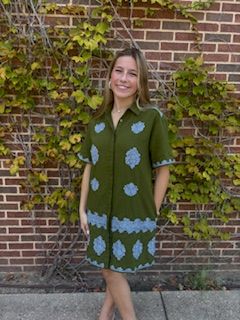 Embroidered Shirt Dress, Color: Green, Size: XS