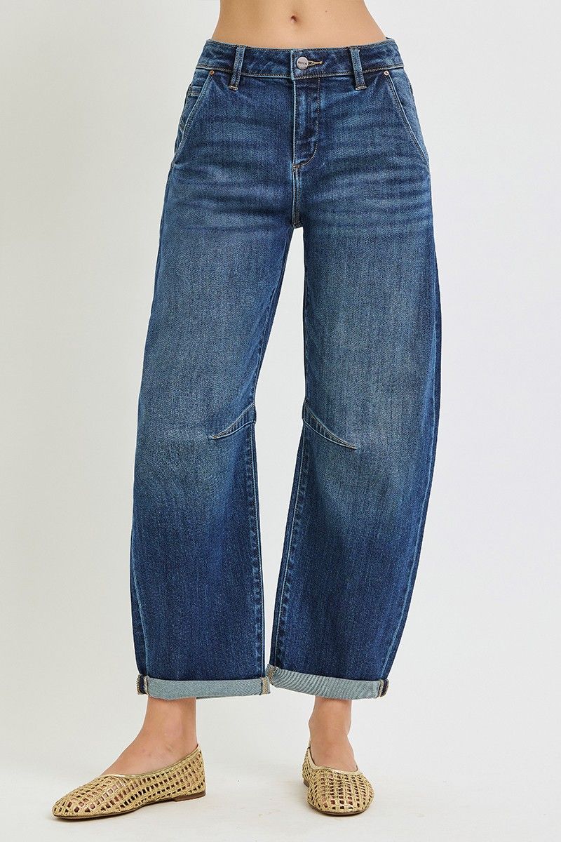 Andrea Barrel Cuffed Jeans, Color: Dark, Size: 1