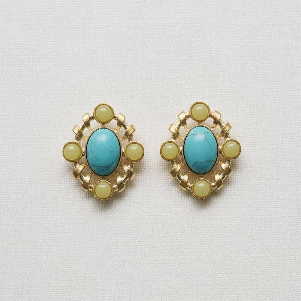 Statement Gemstone Earrings with Turquoise Accent