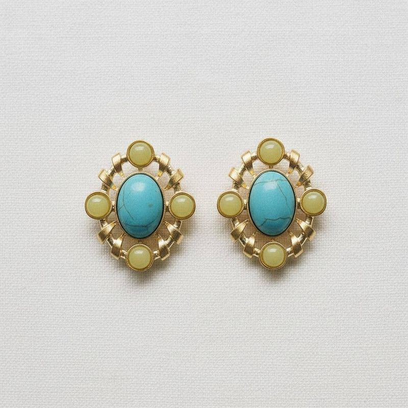 Statement Gemstone Earrings with Turquoise Accent