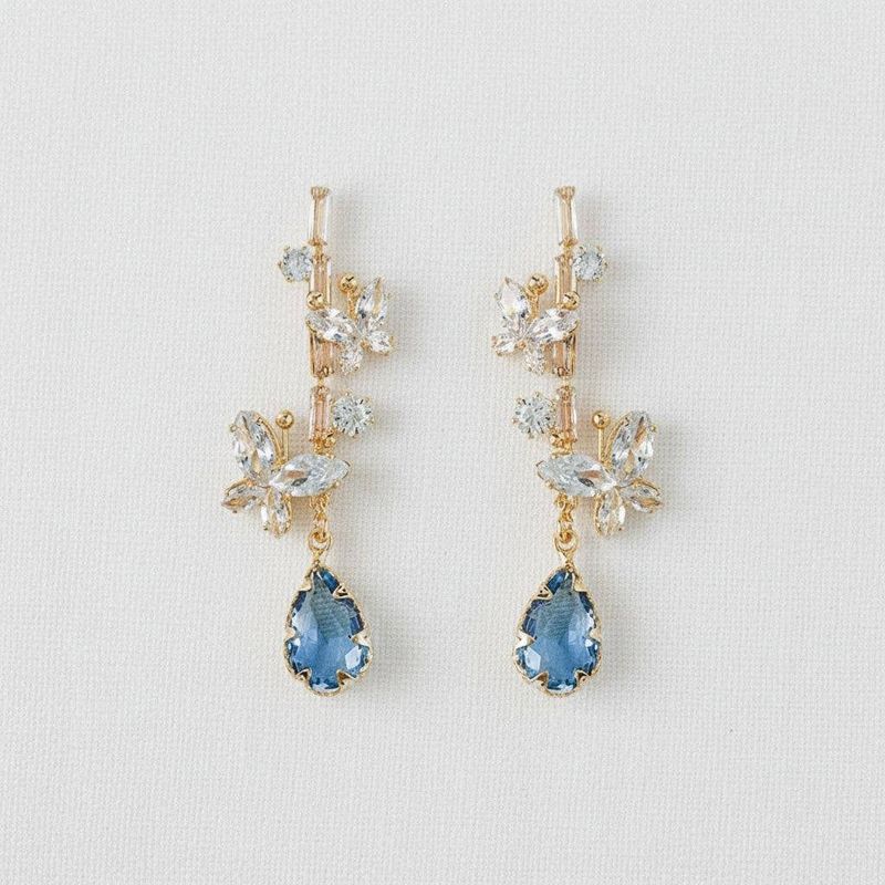 Vintage Blue Crystal Butterfly Stud Earrings