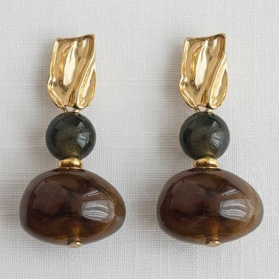 Vintage Swirl Amber Stud Earrings