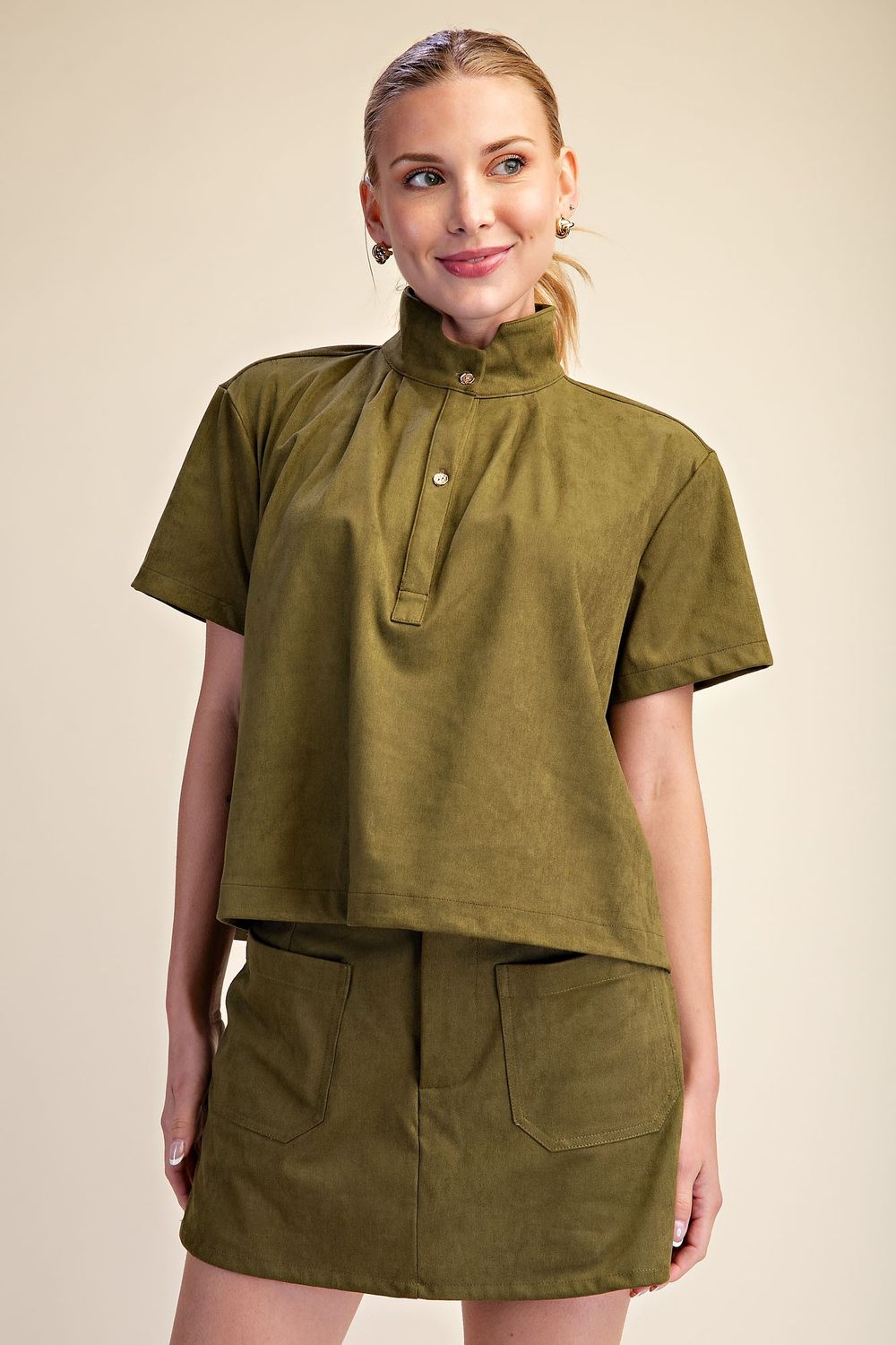 Julie Short Sleeve Shirt, Color: Olive, Size: Small