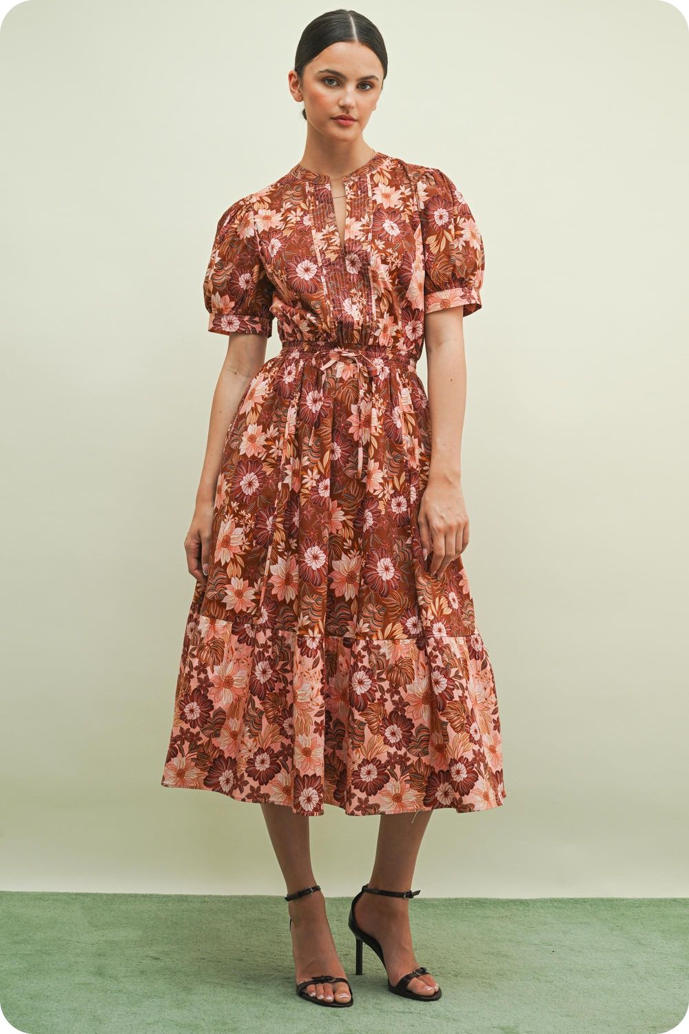 Melanie Midi Dress, Color: Brown Multi, Size: XS