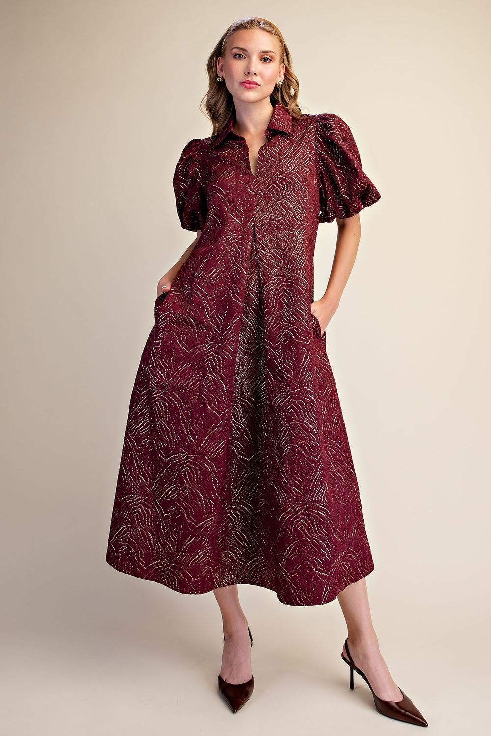 Anita Midi Dress, Color: Burgundy, Size: Small