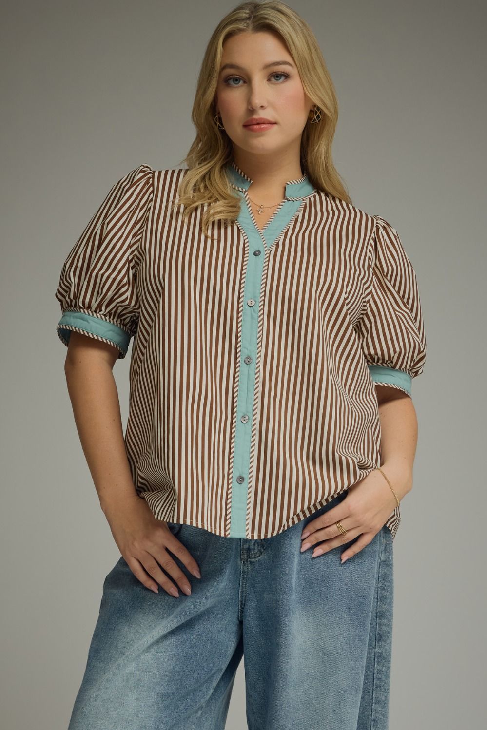 Elena Blouse Plus, Color: Brown, Size: XL
