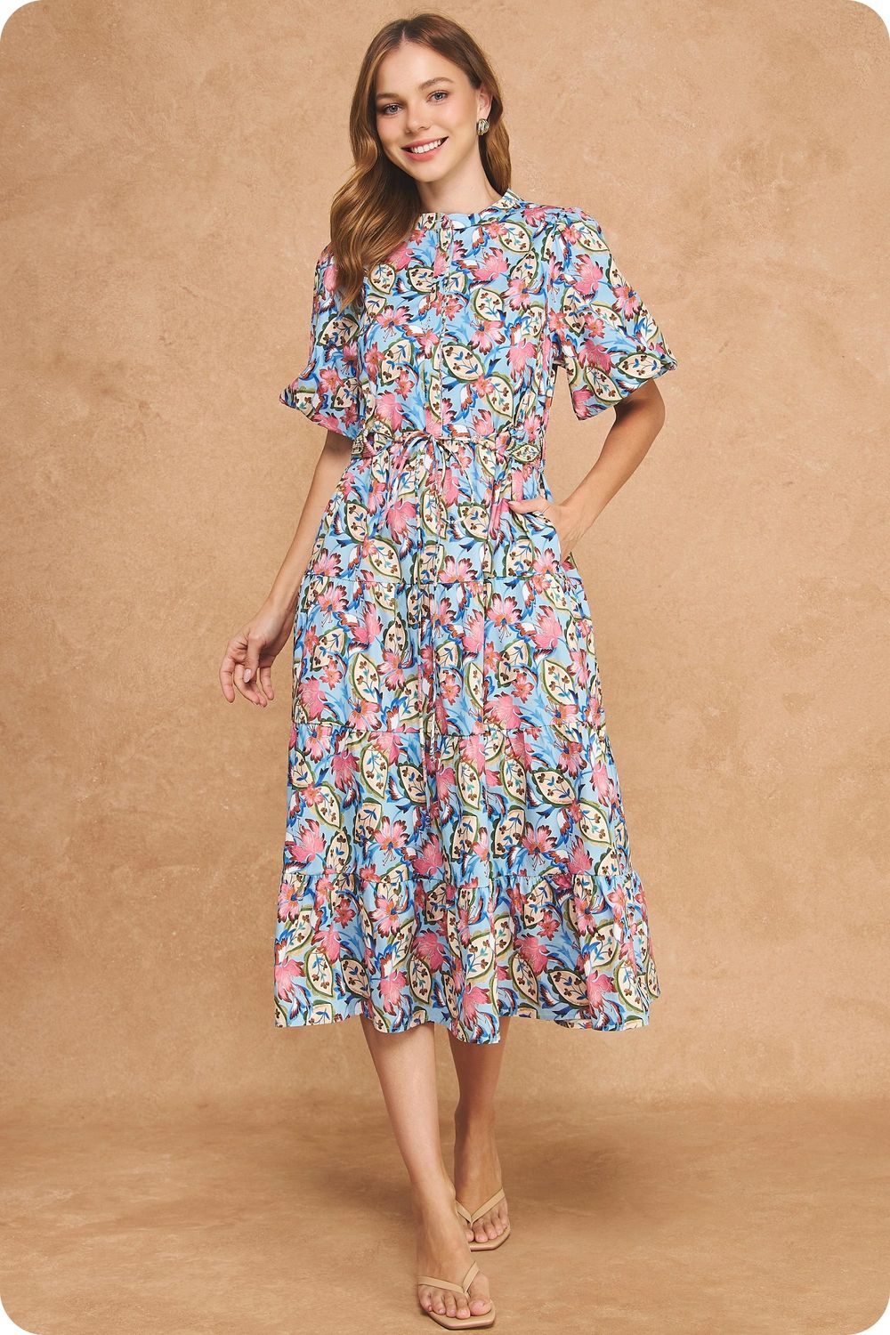Adelyn Midi Dress, Color: Blue Multi, Size: XS